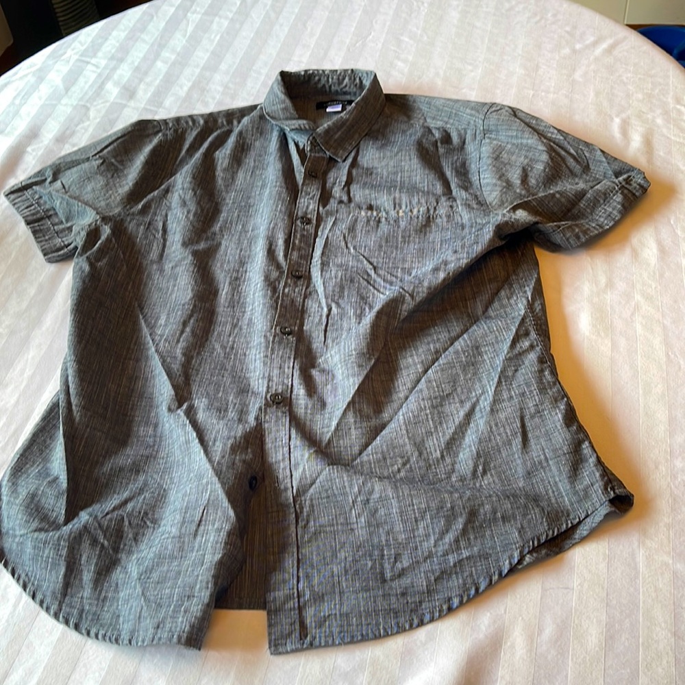 Structure mens shirt sleeve button up gray large modern fit